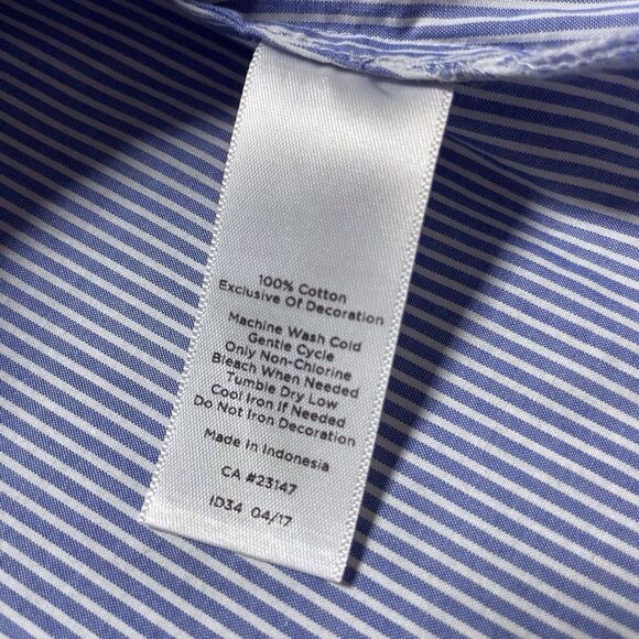 Talbots Embroidered Striped Boho Top Blue White Bell Sleeve Women’s Large EUC - Picture 13 of 16